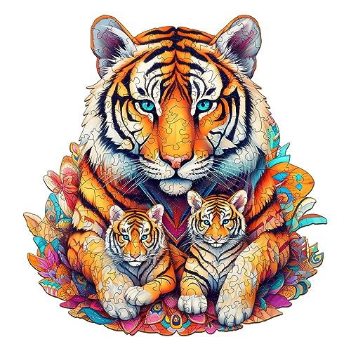 KAAYEE Holzpuzzle Erwachsene, Holzpuzzle Tierform, Holz Puzzle Mit Geschenkbox Aus Holz (L, Tiger) von KAAYEE