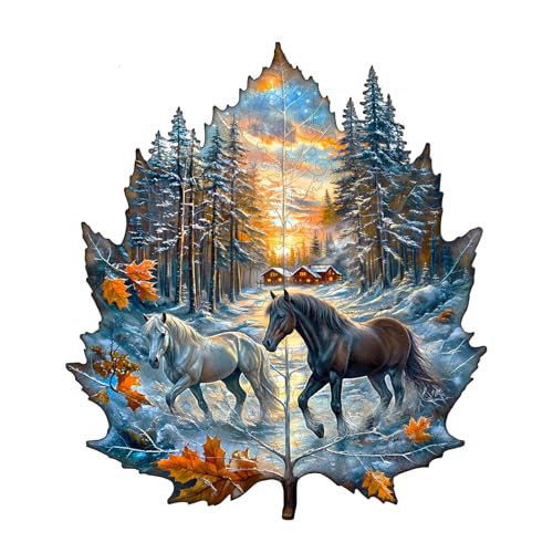 Holzpuzzle Erwachsene,KAAYEE Winter des Hengstes Holz Puzzle Erwachsene,Unregelmäßige Einzigartige Puzzle,Einzigartige TierföRmige Holzpuzzles,mit Geschenkbox aus Holz von KAAYEE