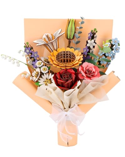 KAAYEE 3D Puzzle Blumen Blumenstrauß, DIY-Blume Holzpuzzle Erwachsene Kreative Geschenke, Kunstblumen Holz Puzzles Erwachsene, Heimdekoration Geburtstag Valentinstags Geschenkset von KAAYEE