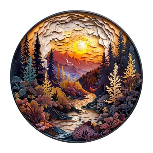 KAAYEE 3D-Sonnenuntergangswald Holzpuzzle Erwachsene, Unregelmäßige Holz Puzzle Erwachsene, Einzigartige TierföRmige Holzpuzzles, Einzigartige Puzzle, mit Geschenkbox aus Holz von KAAYEE