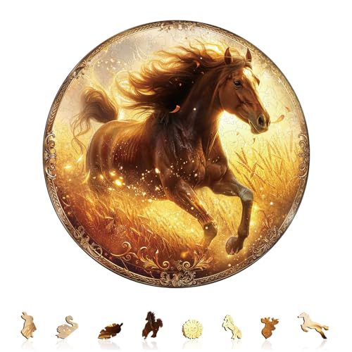 KAAYEE Holzpuzzle Erwachsene, 100 Weizenfeld-Galopp Holz Puzzle Erwachsene, Unregelmäßige Einzigartige Puzzle, Einzigartige TierföRmige Holzpuzzles, mit Geschenkbox aus Holz von KAAYEE