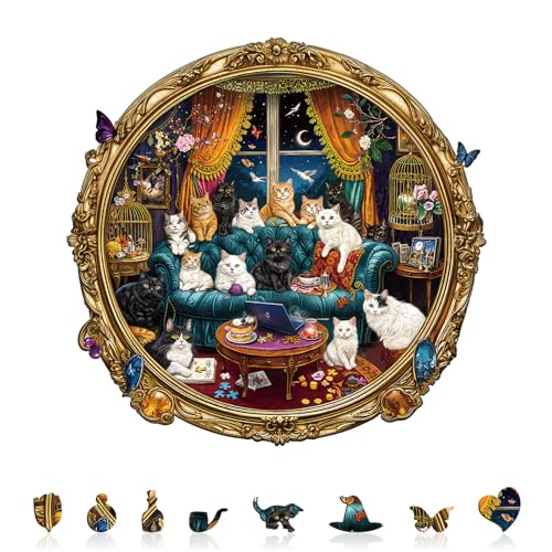 KAAYEE Holzpuzzle Erwachsene, 260pcs Katzenpartynacht Holz Puzzle Erwachsene, Unregelmäßige Einzigartige Puzzle, Einzigartige TierföRmige Holzpuzzles, mit Geschenkbox aus Holz KAAYEE Holzpuzzle Erwachsene, 260pcs Katzenpartynacht Holz Puzzle Erwachsene, Unregelmäßige Einzigartige Puzzle, Einzigartige TierföRmige Holzpuzzles, mit Geschenkbox aus Holz von KAAYEE