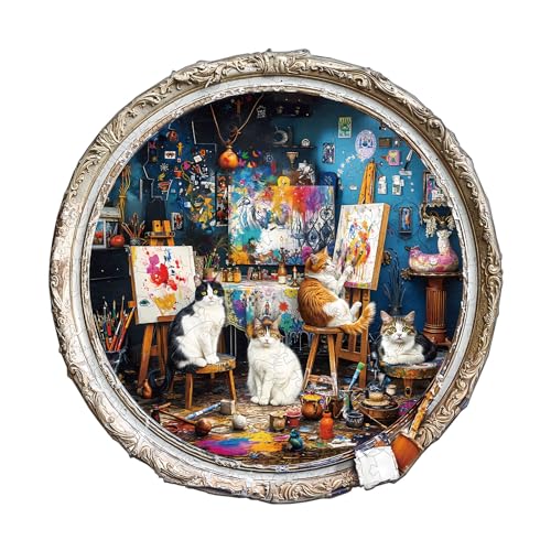 KAAYEE Holzpuzzle Erwachsene, 270pcs Katzen-Kunststudio Holz Puzzle Erwachsene, Unregelmäßige Einzigartige Puzzle, Einzigartige TierföRmige Holzpuzzles, mit Geschenkbox aus Holz von KAAYEE