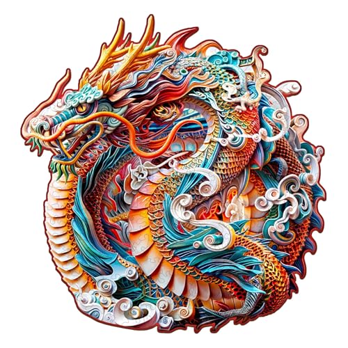 KAAYEE Holzpuzzle Erwachsene, 3D-Chinesischer Drache-2 Holz Puzzle Erwachsene, Unregelmäßige Einzigartige Puzzle, Einzigartige TierföRmige Holzpuzzles, mit Geschenkbox aus Holz von KAAYEE