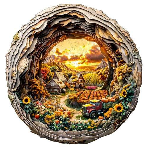 KAAYEE Holzpuzzle Erwachsene, 3D-Herbsthof-2 Unregelmäßige Holz Puzzle Erwachsene, Einzigartige TierföRmige Holzpuzzles, Einzigartige Puzzle, mit Geschenkbox aus Holz von KAAYEE