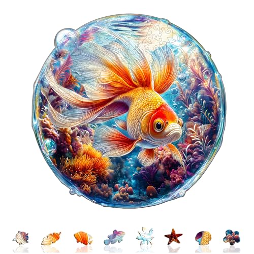 KAAYEE Holzpuzzle Erwachsene, Blasengoldfisch Holz Puzzle Erwachsene, Unregelmäßige Einzigartige Puzzle, Einzigartige TierföRmige Holzpuzzles, mit Geschenkbox aus Holz von KAAYEE