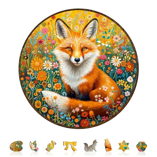 KAAYEE Holzpuzzle Erwachsene, Fantasiegarten Wächter-Fuchs Holz Puzzle Erwachsene, Unregelmäßige Einzigartige Puzzle, Einzigartige TierföRmige Holzpuzzles, mit Geschenkbox aus Holz von KAAYEE