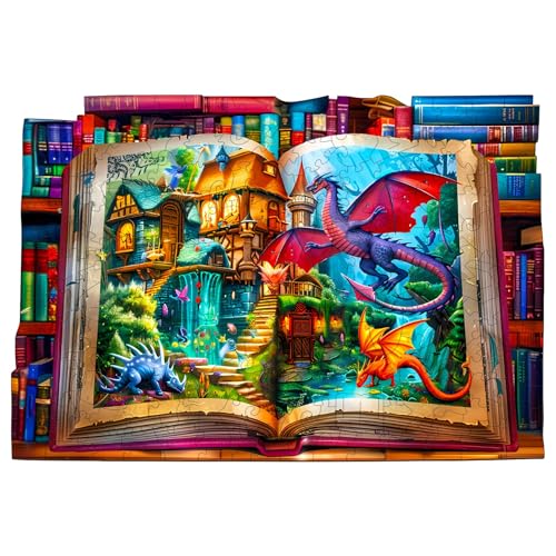 KAAYEE Holzpuzzle Erwachsene, Fantasiewelt in Büchern Holz Puzzle Erwachsene, Unregelmäßige Einzigartige Puzzle, Einzigartige TierföRmige Holzpuzzles, mit Geschenkbox aus Holz von KAAYEE
