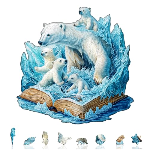 KAAYEE Holzpuzzle Erwachsene, Geschichte der Eisbären Holz Puzzle Erwachsene, Unregelmäßige Einzigartige Puzzle, Einzigartige TierföRmige Holzpuzzles, mit Geschenkbox aus Holz von KAAYEE