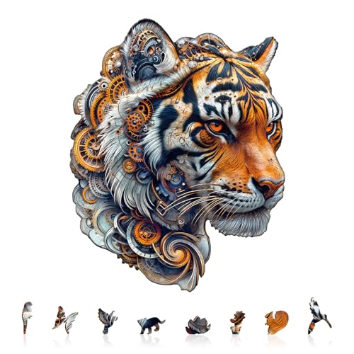KAAYEE Holzpuzzle Erwachsene, Goldener mechanischer Tiger Holz Puzzle Erwachsene, Unregelmäßige Einzigartige Puzzle, Einzigartige TierföRmige Holzpuzzles, mit Geschenkbox aus Holz von KAAYEE