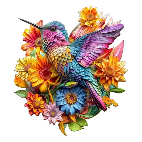 KAAYEE Holzpuzzle Erwachsene, Kolibris und Blumen Unregelmäßige Holz Puzzle Erwachsene, Einzigartige TierföRmige Holzpuzzles, Einzigartige Puzzle, mit Geschenkbox aus Holz von KAAYEE