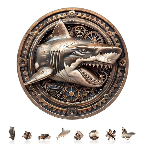 KAAYEE Holzpuzzle Erwachsene, Mechanischer Hai-2 Holz Puzzle Erwachsene, Unregelmäßige Einzigartige Puzzle, Einzigartige TierföRmige Holzpuzzles,mit Geschenkbox aus Holz (L) von KAAYEE