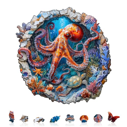 KAAYEE Holzpuzzle Erwachsene, Oktopus-Hafen Holz Puzzle Erwachsene, Unregelmäßige Einzigartige Puzzle, Einzigartige TierföRmige Holzpuzzles,mit Geschenkbox aus Holz (L) von KAAYEE