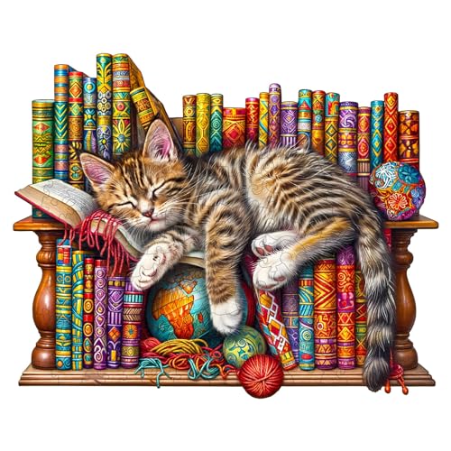 KAAYEE Holzpuzzle Erwachsene, Puzzle Holz Schlafende Katze, Wooden Puzzle Unregelmäßige Einzigartige Form Puzzleteile,Mit Geschenkbox Aus Holz von KAAYEE