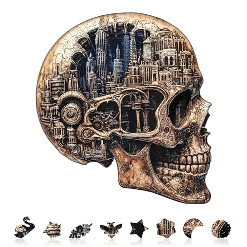 KAAYEE Holzpuzzle Erwachsene, Schädelstadt Holz Puzzle Erwachsene, Unregelmäßige Einzigartige Puzzle, Einzigartige TierföRmige Holzpuzzles, mit Geschenkbox aus Holz (S) von KAAYEE