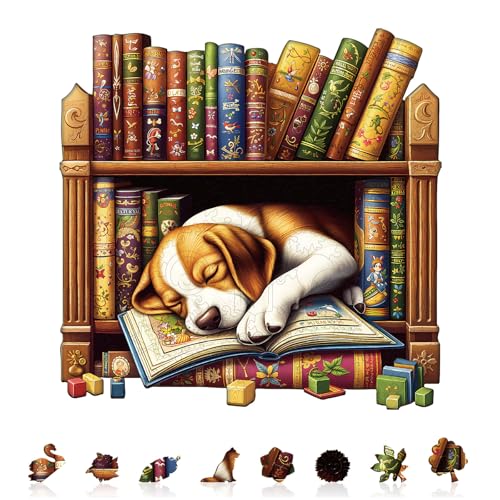 KAAYEE Holzpuzzle Erwachsene, Schlafbibliothek-Hund Holz Puzzle Erwachsene, Unregelmäßige Einzigartige Puzzle, Einzigartige TierföRmige Holzpuzzles, mit Geschenkbox aus Holz von KAAYEE