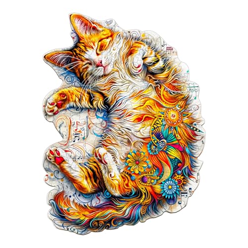 KAAYEE Holzpuzzle Erwachsene, Schlafende Katze-2 Unregelmäßige Holz Puzzle Erwachsene, Einzigartige TierföRmige Holzpuzzles, Einzigartige Puzzle, mit Geschenkbox aus Holz von KAAYEE