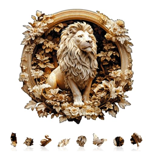 KAAYEE Holzpuzzle Erwachsene, Waldlöwe Holz Puzzle Erwachsene, Unregelmäßige Einzigartige Puzzle, Einzigartige TierföRmige Holzpuzzles, mit Geschenkbox aus Holz (M) von KAAYEE