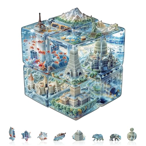 KAAYEE Holzpuzzle Erwachsene, Würfelstadt Holz Puzzle Erwachsene, Unregelmäßige Einzigartige Puzzle, Einzigartige TierföRmige Holzpuzzles, mit Geschenkbox aus Holz (L) von KAAYEE