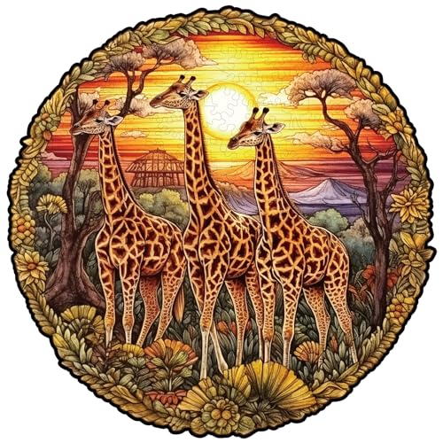 KAAYEE Holzpuzzle Erwachsene Giraffenfamilie, Tierform Puzzle Holz, Wooden Puzzle Unregelmäßige Einzigartige Form Puzzleteile, Holzpuzzle Tierform, Holz Puzzle Mit Geschenkbox Aus Holz von KAAYEE