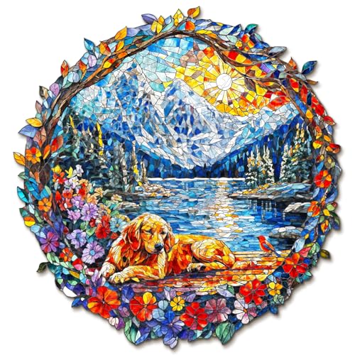 KAAYEE Holzpuzzle Erwachsene Hunde und Schneeberg, 186 Teile Unregelmäßige Puzzle Holz Erwachsene, Einzigartige TierföRmige Holzpuzzles, Einzigartige Puzzle, mit Geschenkbox aus Holz(29 x 27.8 cm) von KAAYEE