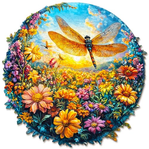KAAYEE Holzpuzzle Erwachsene Libellen und Blumen, Unregelmäßige Holz Puzzle Erwachsene, Einzigartige TierföRmige Holzpuzzles, Einzigartige Puzzle, mit Geschenkbox aus Holz von KAAYEE