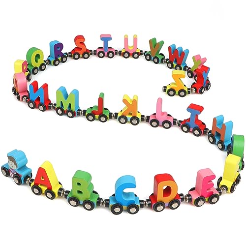 KABENFIS 27 PCS Hölzerne Alphabet Zug Set schließen 1 Motor Holz Magnetische Zug Auto Spielzeug EIN von KABENFIS