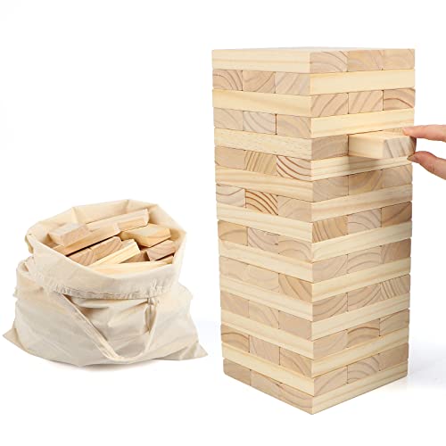 KABENFIS 54 PCS 36cm Großes hölzernes Stapelspielzeug-Bausteine-Turm-Spiel mit Aufbewahrungstasche von KABENFIS