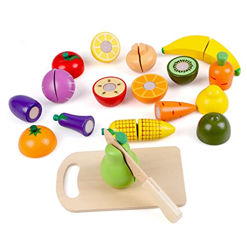 KABENFIS Hölzernes Spiel-Essen-Schneide-Set für Obst und Gemüse Spielzeug Pretend Play-Essen-Sets für Kinder Jungen Mädchen von KABENFIS