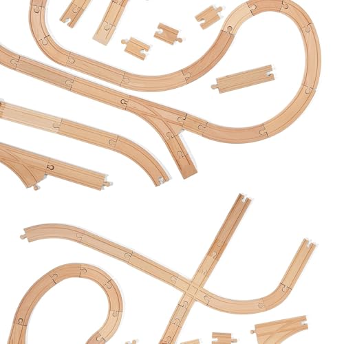 KABENFIS Holz Zug Track Expansion Pack Holz Eisenbahnzubehör Spielzeug für Jungen und Mädchen von KABENFIS