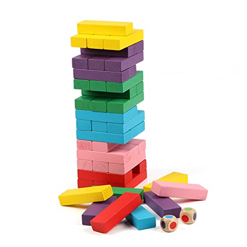 KABENFIS Holzbausteine Buntes Turmspiel mit Aufbewahrungstasche für Kinder Jungen und Mädchen von KABENFIS