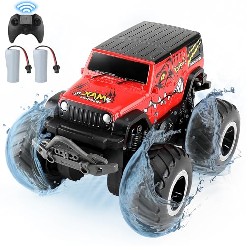 Amphibienfahrzeug Ferngesteuertes Auto 1:20 RC Monster Truck für Kinder, 4WD wasserdichter Geländewagen Off-Road RC Truck mit 2 Batterien Jungen Mädchen 6 7 8 Jahre alt (Rot)… von KADAYAYA