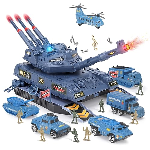 KADAYAYA Panzerspielzeug für Jungen, Armeespielzeug mit Licht und Ton, 6 Armeespielzeug und 8 Soldatenfiguren, Panzer-Spielzeugset Geschenk für 3 4 5 6Jahre Alte Jungen und Kinder (Blau) von KADAYAYA