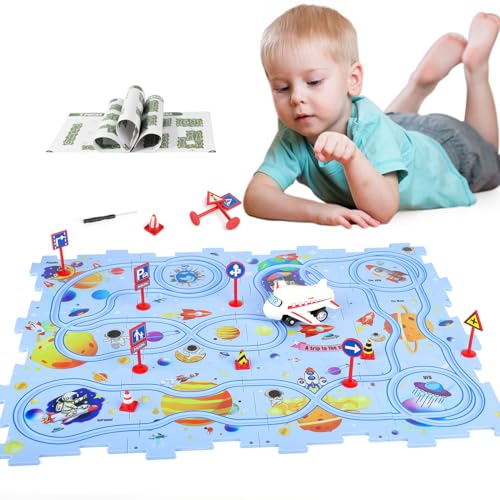 KADAYAYA Puzzle Autorennbahn Spielzeugset für Kinder 3 4 5 Jahre DIY Route Puzzle Spielzeugauto mit Fahrzeug für Kleinkinder ab 4 5 6 Montessori Lernspielzeug Geschenk für Kinder 3-6 Jahre von KADAYAYA