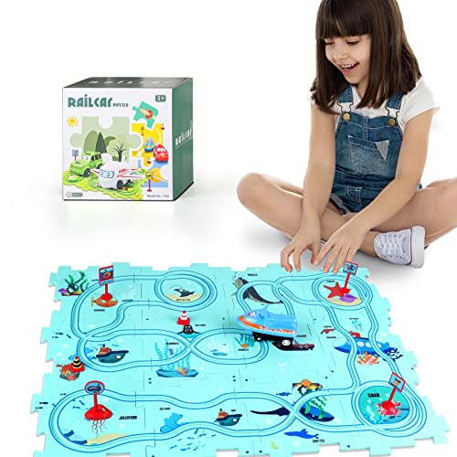 KADAYAYA Puzzle Track Spielzeugauto für Kinder 3 4 5 6 Jahre DIY Route Puzzle autorennbahn mit Fahrzeuge Montessori Spielzeug für Kinder 3-6 Lernspielzeug für 3 4 5 6 Jungen Mädchen von KADAYAYA