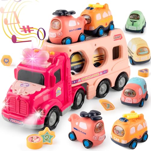 KADAYAYA Spielzeug Auto für Mädchen 3 4 5 6 Jahre Rosa Transporter LKW Spielzeug mit Licht Sound Reibung LKW Spielzeugautos für mädchen Kinder ab 3-6 Jahre Geschenk Spielzeug von KADAYAYA