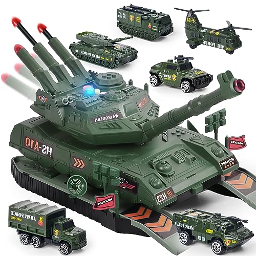 Panzer Spielzeug Set, Militärspielzeuge mit 6 Militärfahrzeugeund 8 Soldatenfiguren, Armeespielzeug mit Ton- und Lichtset, Geschenk für Jungen im Alter von 3 4 5 6 Jahren(Grün) von KADAYAYA