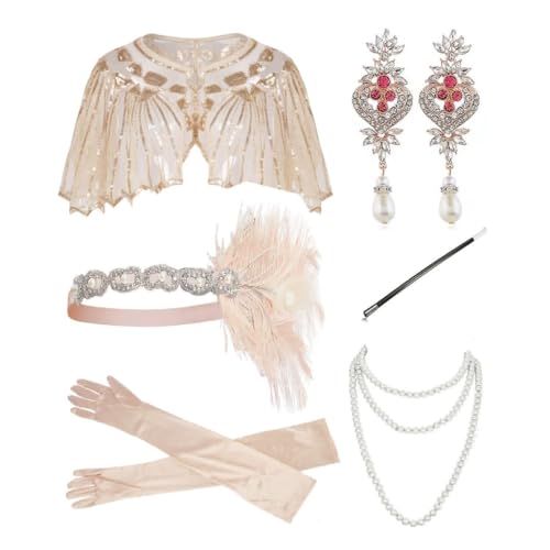 KADSXIYA Vintage Flapper Kostüm 1920er Jahre Frauen Great-Gatsby Kopfschmuck Halskette Schal Set KADSXIYA Vintage Flapper Kostüm 1920er Jahre Frauen Great-Gatsby Kopfschmuck Halskette Schal Set von KADSXIYA