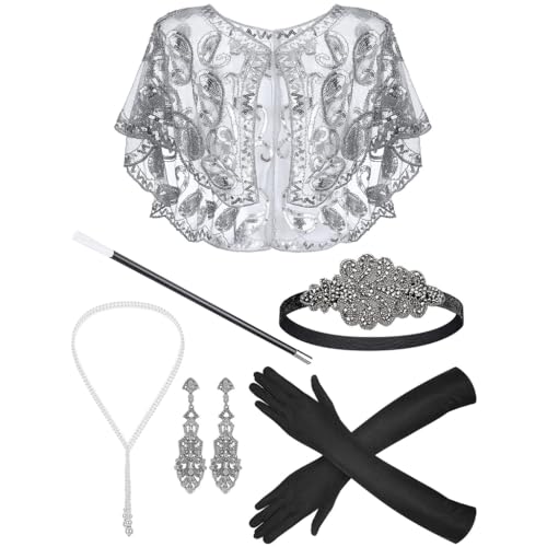 KADSXIYA Vintage Flapper Kostüm 1920er Jahre Frauen Great-Gatsby Kopfschmuck Halskette Schal Set KADSXIYA Vintage Flapper Kostüm 1920er Jahre Frauen Great-Gatsby Kopfschmuck Halskette Schal Set von KADSXIYA