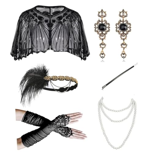 KADSXIYA Vintage Flapper Kostüm 1920er Jahre Frauen Great-Gatsby Kopfschmuck Halskette Schal Set KADSXIYA Vintage Flapper Kostüm 1920er Jahre Frauen Great-Gatsby Kopfschmuck Halskette Schal Set von KADSXIYA
