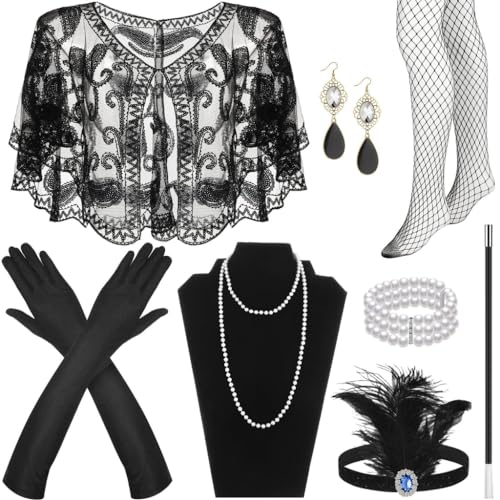 KADSXIYA Vintage Flapper Kostüm 1920er Jahre Frauen Great-Gatsby Kopfschmuck Halskette Schal Set KADSXIYA Vintage Flapper Kostüm 1920er Jahre Frauen Great-Gatsby Kopfschmuck Halskette Schal Set von KADSXIYA