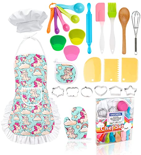 KAEGREEL 26-teiliges Küchenspielzeug für Kinder, mit Schürze und Handschuh, Einhorn-Motiv, Kochmütze, Löffel und Schneebesen, Kochbedarf, Spielgeschenke KAEGREEL 26-teiliges Küchenspielzeug für Kinder, mit Schürze und Handschuh, Einhorn-Motiv, Kochmütze, Löffel und Schneebesen, Kochbedarf, Spielgeschenke von KAEGREEL