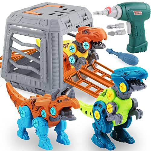KAEGREEL Dinosaurier Montage Spielzeug für Kinder, Jurassischer Dinosaurier Spielzeug mit Elektrobohrer Käfig, DIY Dinosaurier Weihnachten Geburtstag Geschenk für Jungen Mädchen 3 4 5 6 7 8 9 Jahre von KAEGREEL
