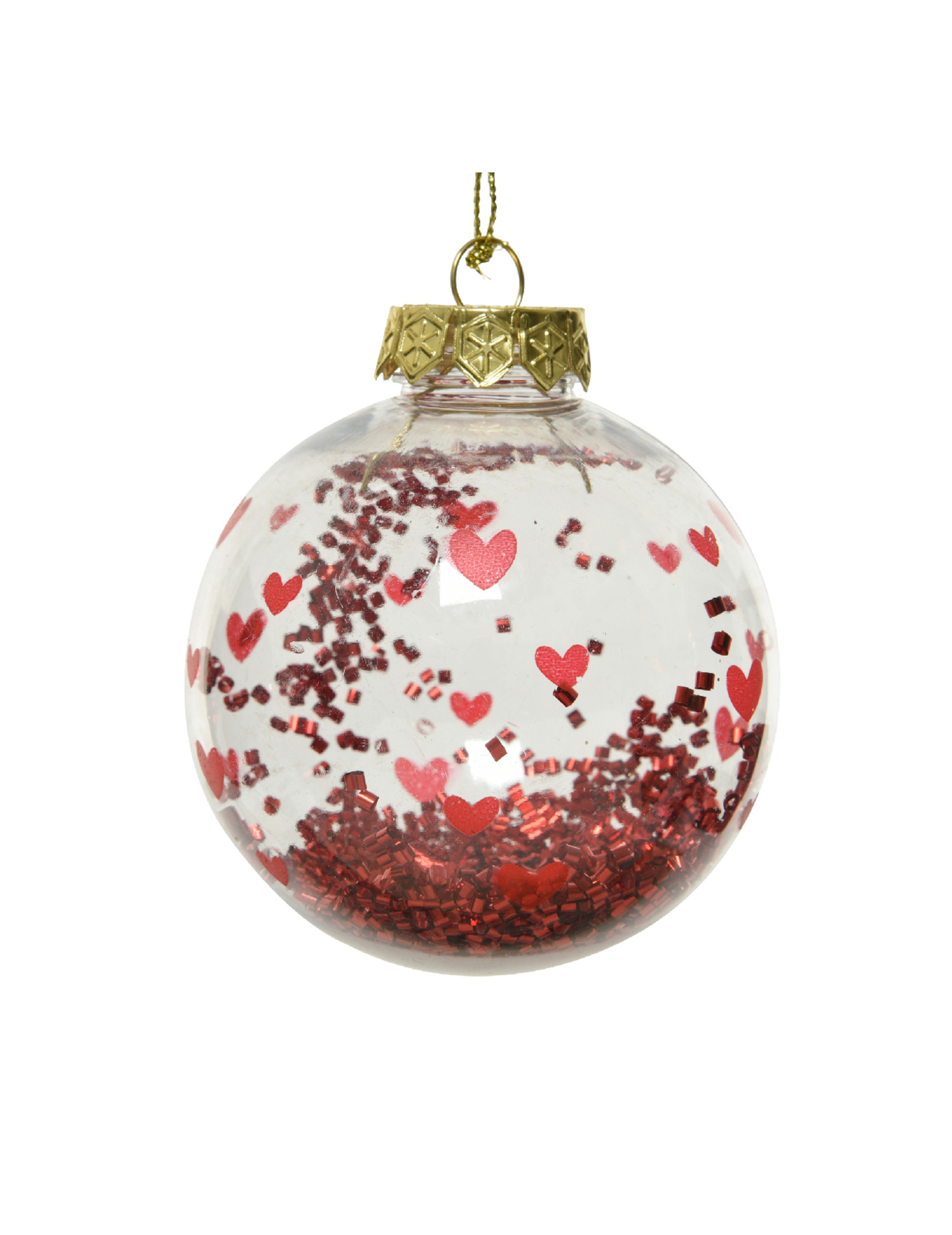 Gefüllte Christbaumkugel Herzen und Konfetti transparent-rot-goldfarben 8 cm Gefüllte Christbaumkugel Herzen und Konfetti transparent-rot-goldfarben 8 cm von KAEMING B.V.