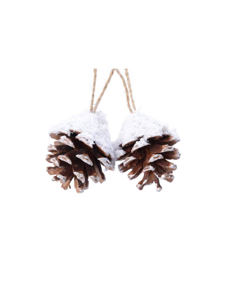 Verschneiter Tannenzapfen-Christbaumschmuck 2 Stück braun-weiß 6 cm von KAEMING B.V.