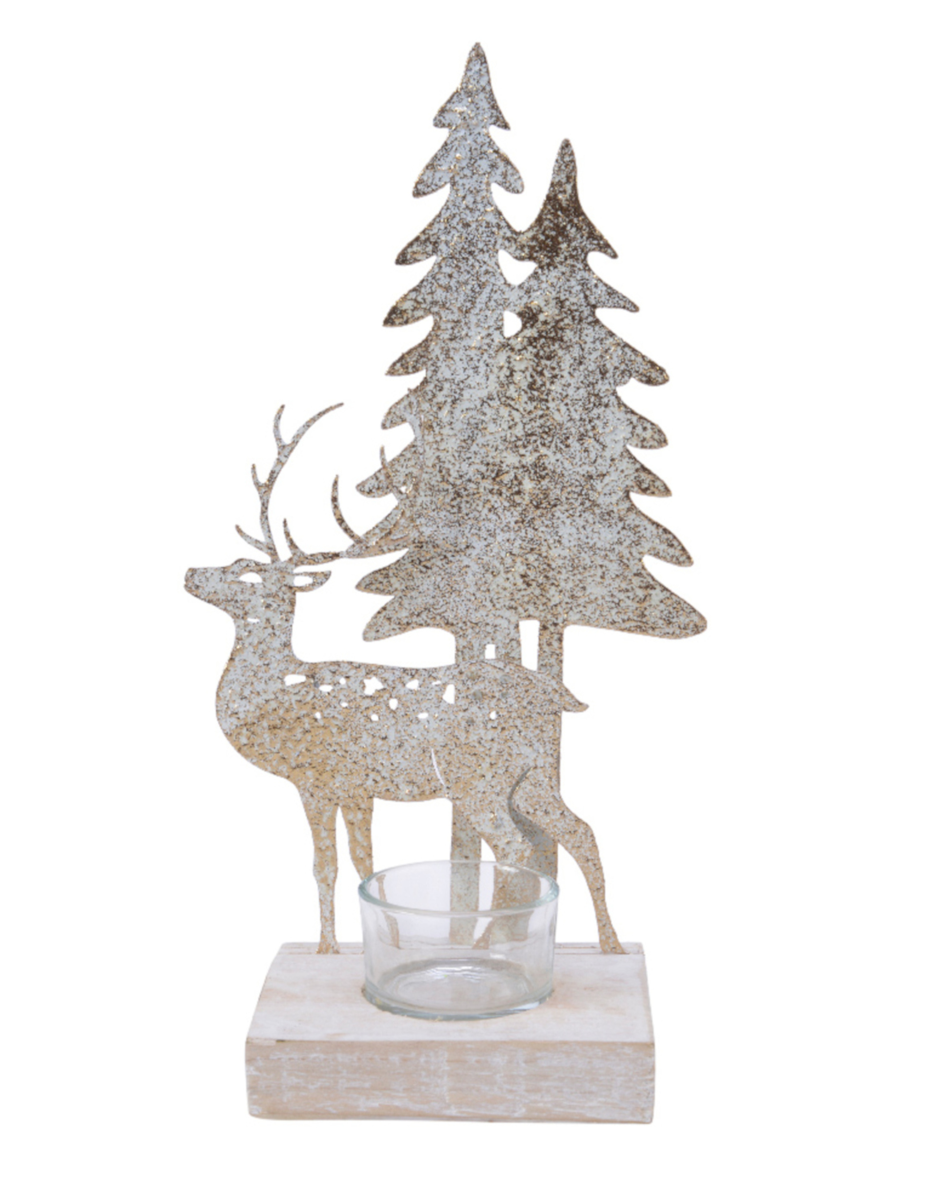 Weihnachts-Kerzenständer aus Metall Rentier und Tanne weiß 27 cm Weihnachts-Kerzenständer aus Metall Rentier und Tanne weiß 27 cm von KAEMING B.V.