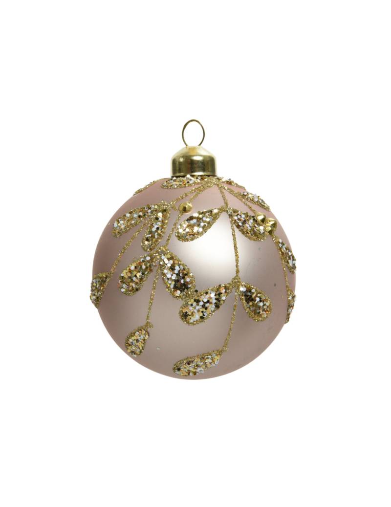 Weihnachtskugeln mit Blattmuster 3 Stück rosa-gold 8 cm von KAEMING B.V.