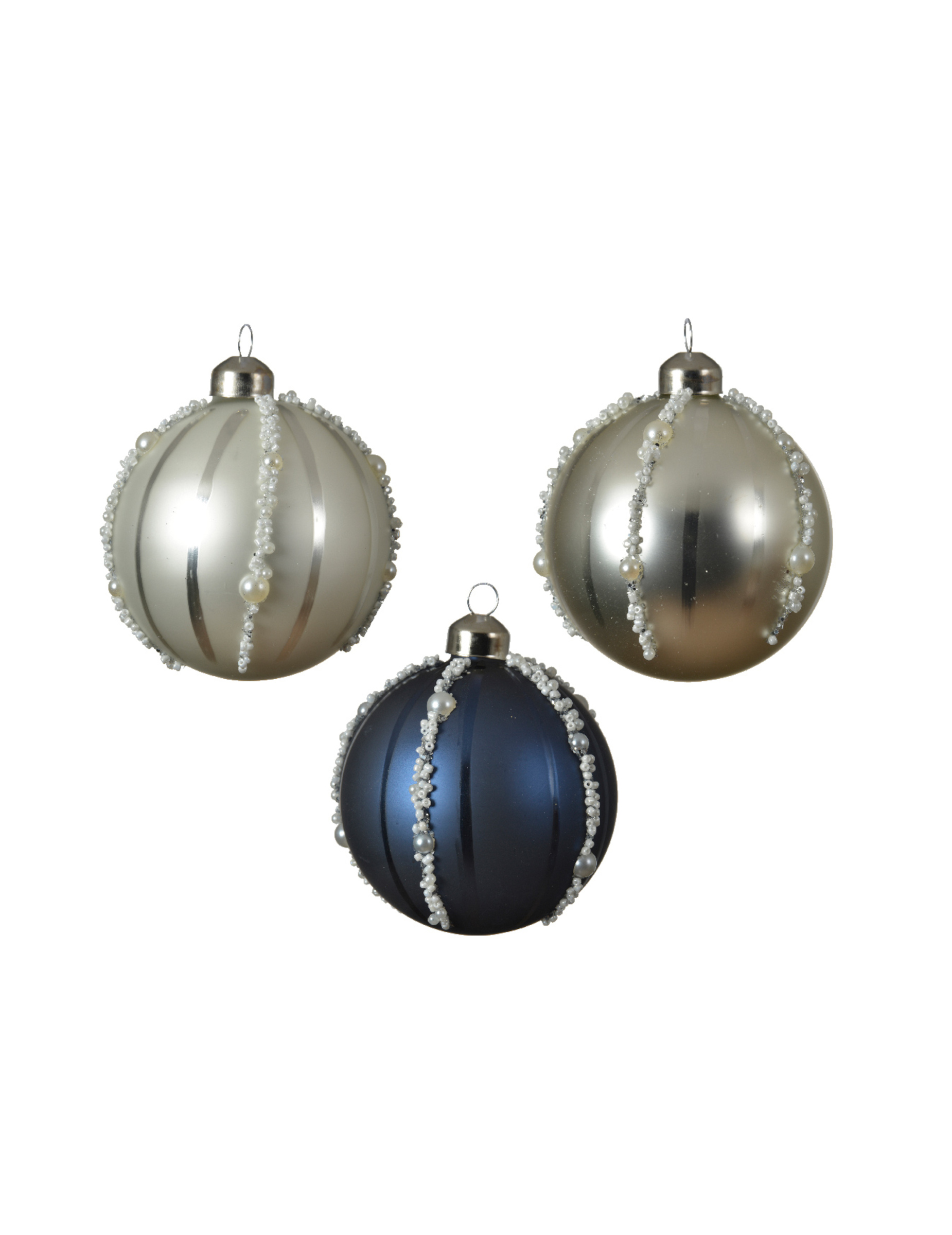 Weihnachtskugeln mit Perlendetails silber-blau 3 Stück 8 cm Weihnachtskugeln mit Perlendetails silber-blau 3 Stück 8 cm von KAEMING B.V.