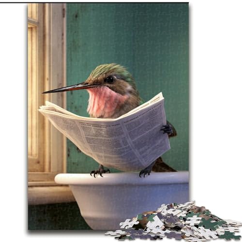 1000-Teile-Puzzle für Erwachsene, Kolibri liest Zeitung, aus Holz, interaktives Familienspiel, geeignet für Kinder ab 14 Jahren, 50x75cm, für Feiertage, Geburtstage und Familienspieleabende von KAEUVBAOP