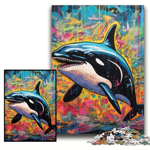 1000-teiliges Puzzle, Graffiti-Malerei, Wal, 1000-teiliges Puzzle, Geburtstage, Weihnachten, Halloween, Thanksgiving, Ostern, Größe 26x38cm von KAEUVBAOP